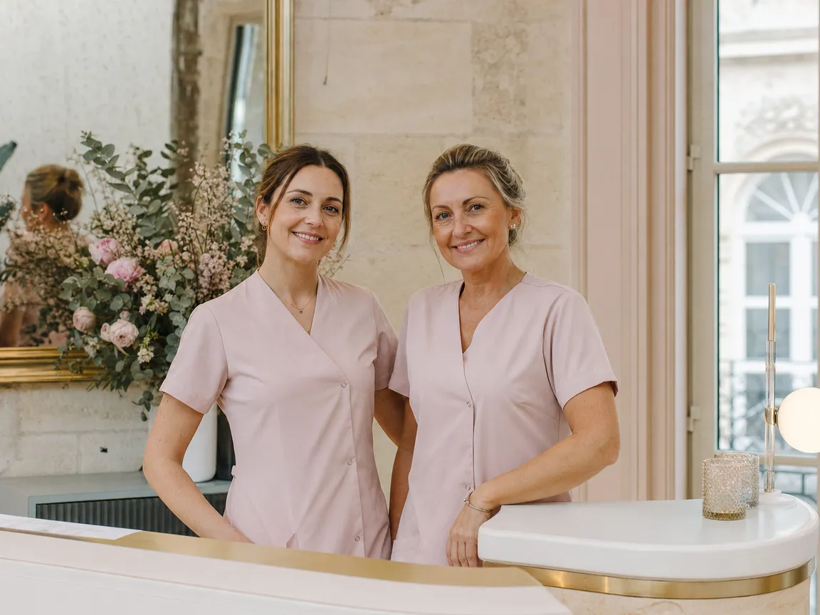 Nathalie et Léa dans l'accueil de l'institut